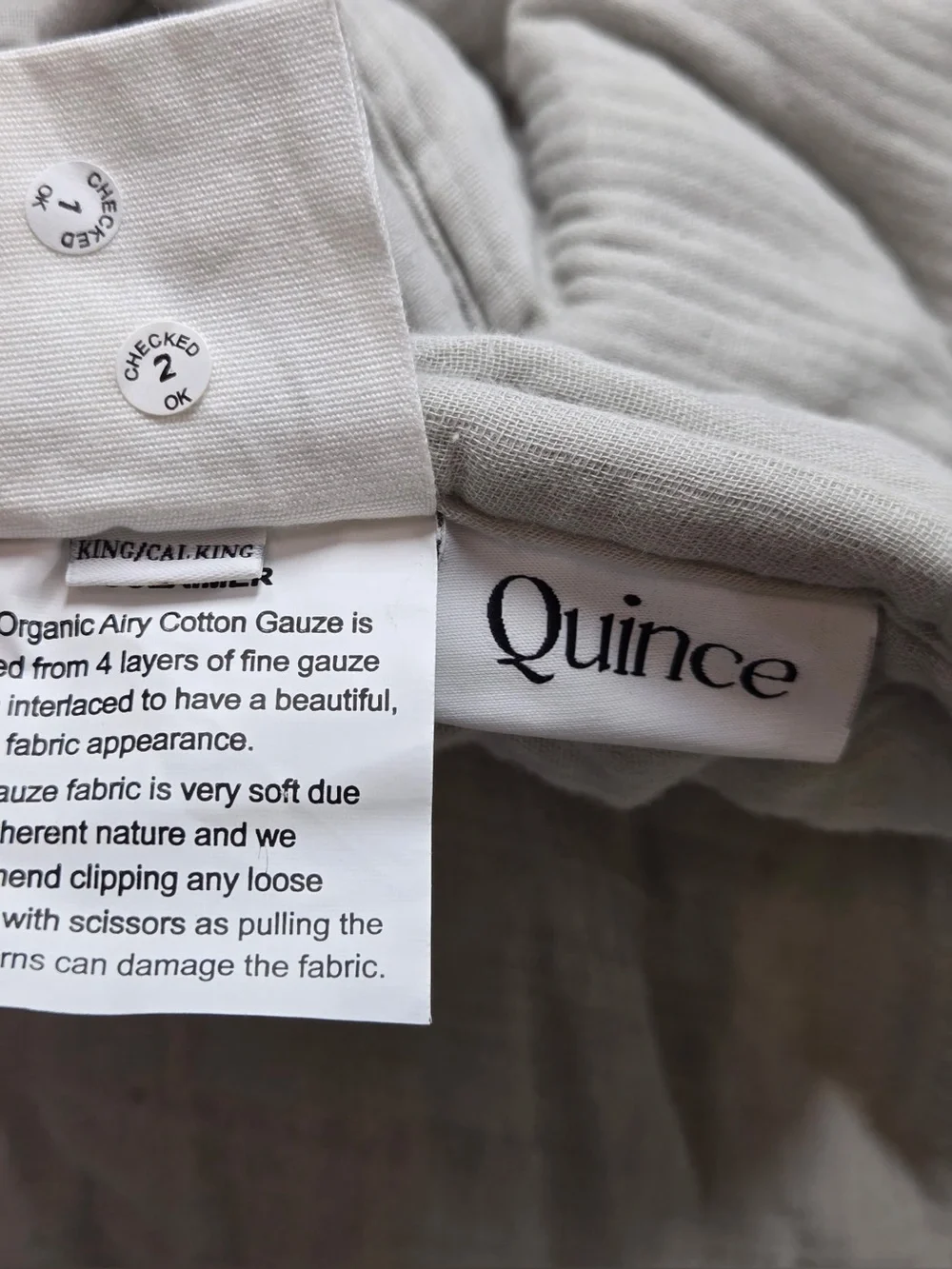 NWT QUINCE Organic Cotton Gauze Dream Quilt King/Cal King Light Grey 0482